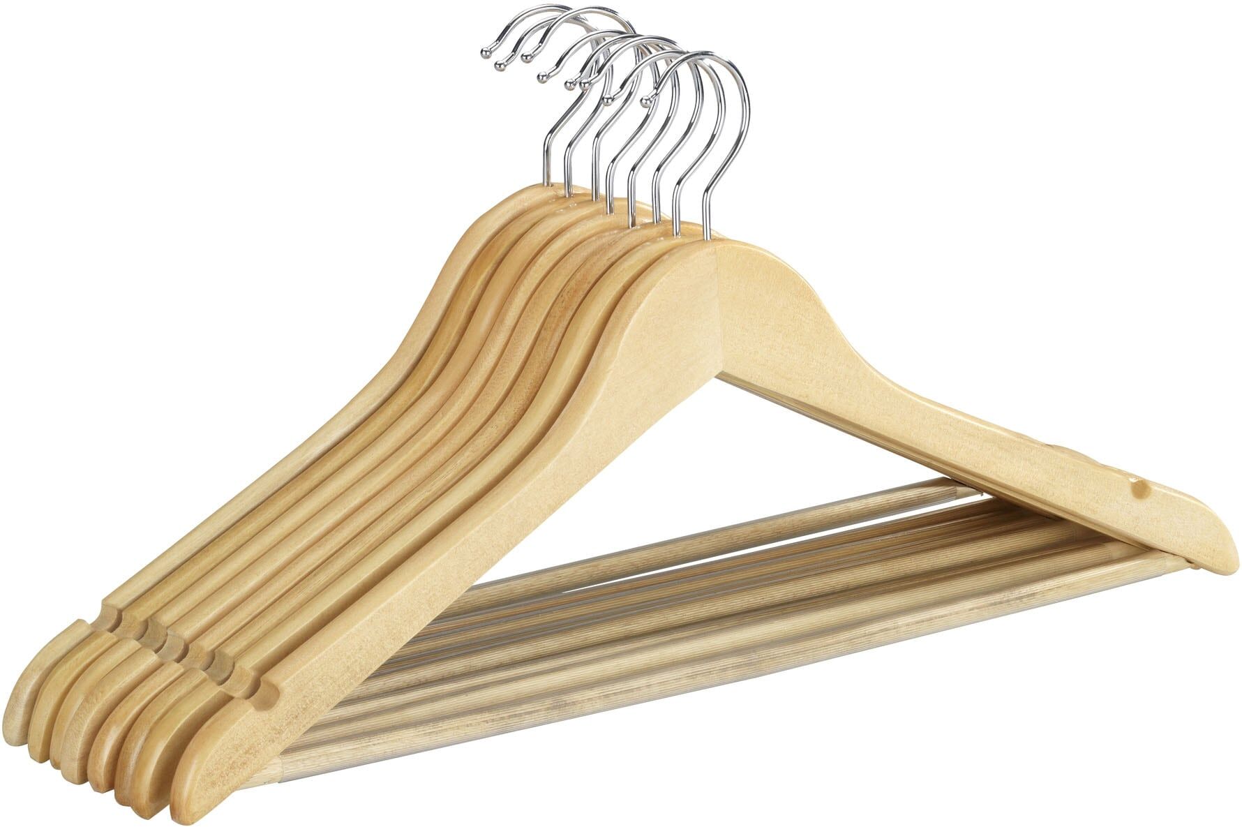 Kleiderbügel WENKO "Modell Eco", braun, B:45cm H:23,5cm T:1,2cm, Massivholz, Kleiderbügel, Kleiderbügel, für Garderobe & Kleiderschrank, mit Hosensteg & Rockeinkerbung, Holz braun Einheitsgröße