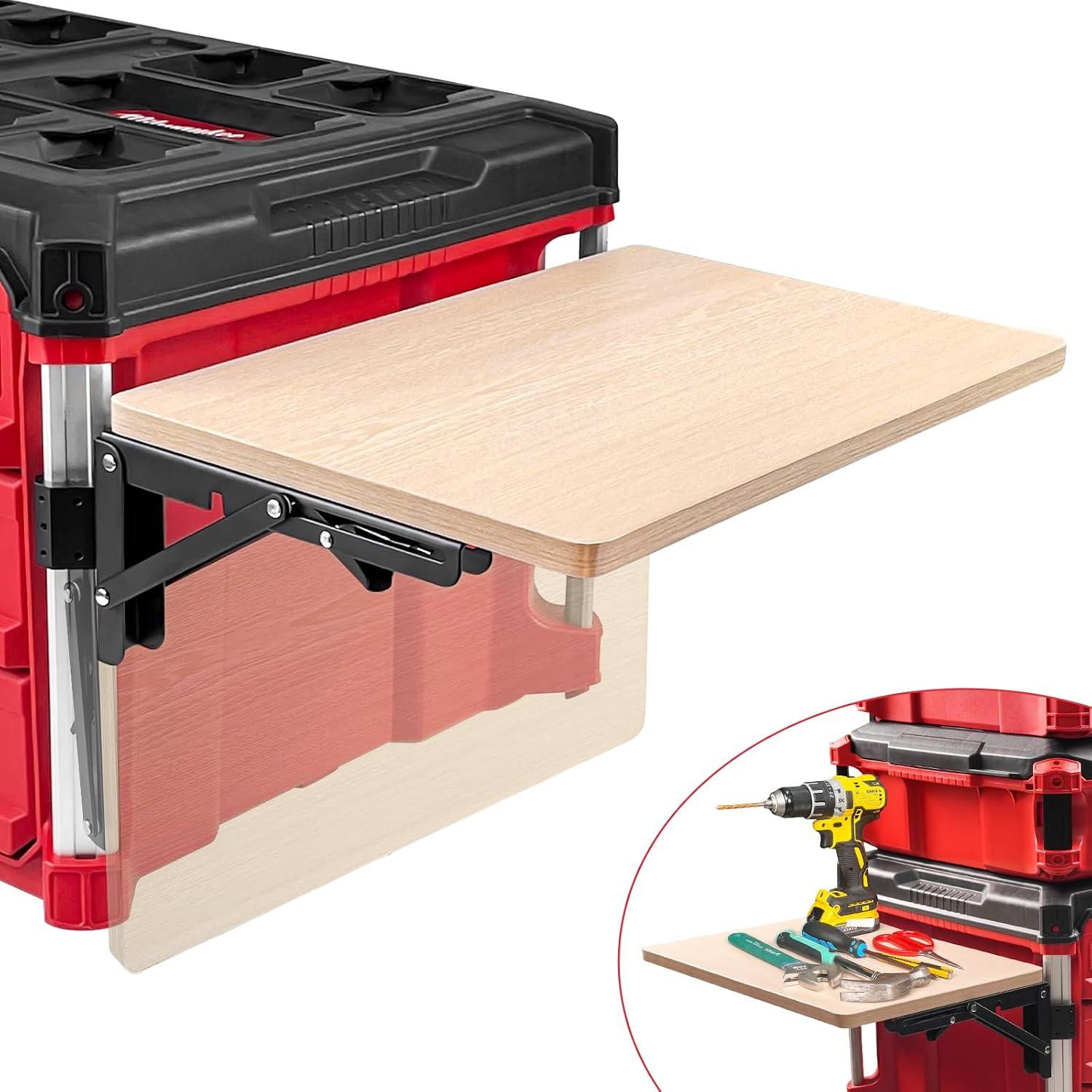 Inklapbare computertafel compatibel met Milwaukee Packout gereedschapskoffers met zijvakken