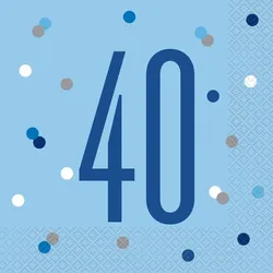 16 Servietten blau & silber Zahl 40