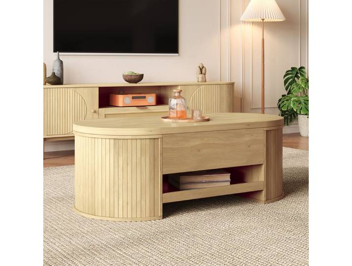 Table basse relevable 110x55 5 cm avec rangement naturel