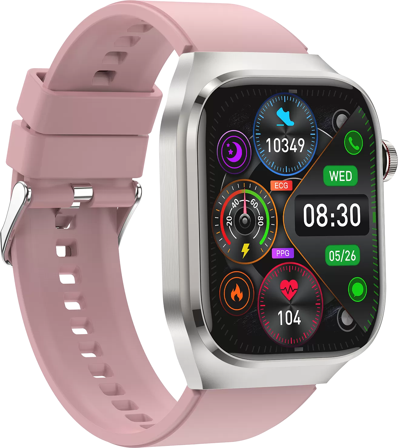 INF Smartwatch mit EKG, Herzfrequenz, Blutdruck, Schlaf, Schrittzähler Rosa