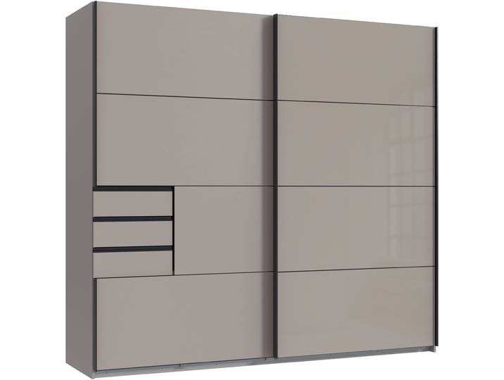 Schwebetürenschrank WIMEX Tilburg , grau (saharagrau, durchgängige türfront glas saharagrau, absetzung grafit), B:225cm H:208cm T:65cm, Holzwerkstoff, Schränke, Schwebetürenschrank, mit Glaselementen