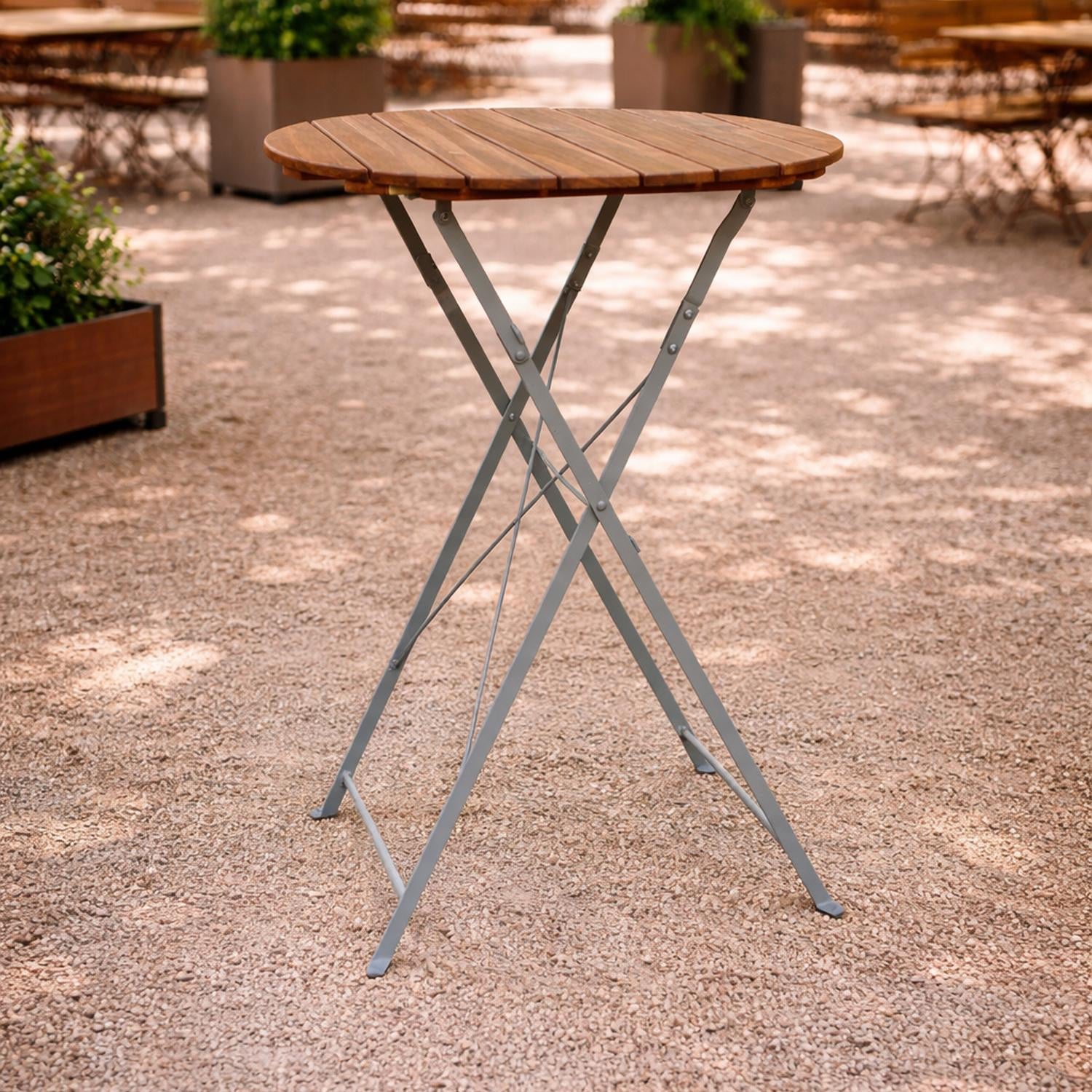 Mojawo Inklapbare Biertuin Tafel van Acaciahout en Staal, Diameter: 80 cm