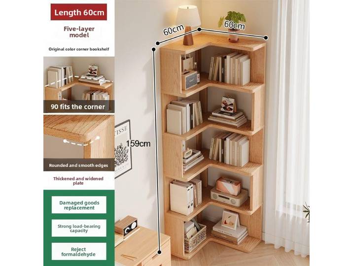 Étagère d'angle en bois massif, meuble de rangement multi-niveaux pour le sol