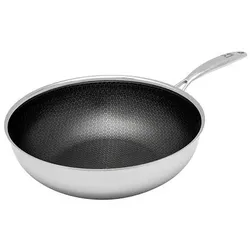 HENSSLERS Edelstahl-Wok Ø 28cm Mehrschichtmaterial Wabenstruktur