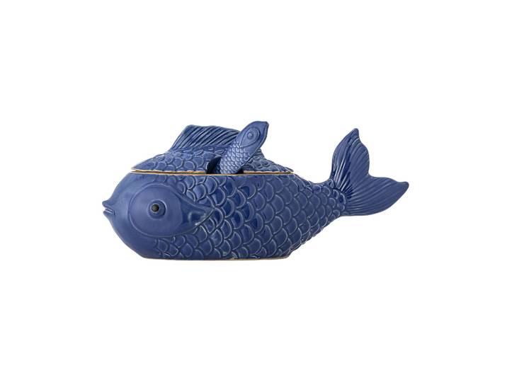 Jarre avec couvercle et cuillère L35,5xH15,5 cm en grès bleu Hiro