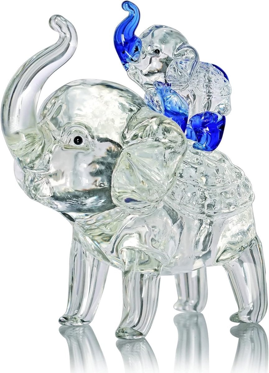 Kristallen Olifant Beeldje Moeder en Zoon Figuur van Hoogwaardig K9 Kristal voor Woonkamer Decoratie