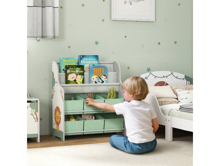 AIYAPLAY Étagère Enfants avec 6 Boîtes Tissu et 2 Étagères Vert
