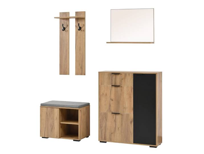 Ensemble de vestiaire à l'entrée 4-en-1 industriel effet bois et noir