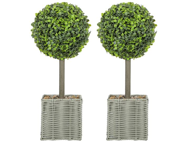 HOMCOM 2-delige kunstbomen set gevlochten kunststof pot UV-bestendig 204 bladeren per boom gewogen basis weerstand 8° 50 cm hoog groen Aosom.nl