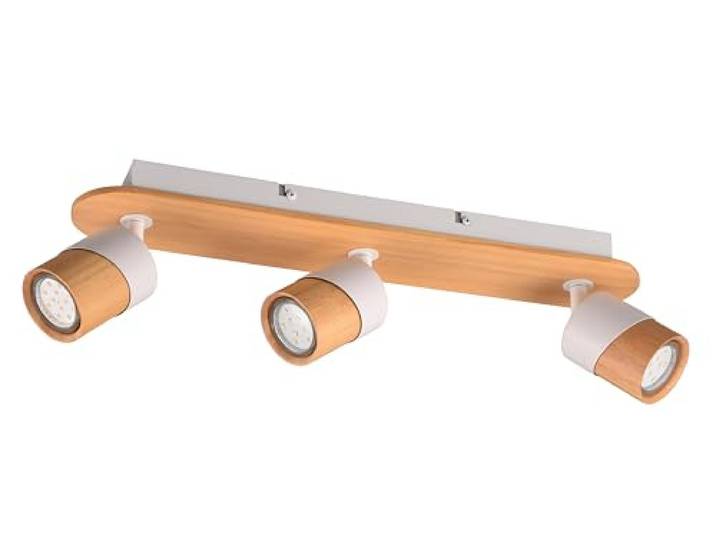 Trio Plafonnier ARUNI 801100331\, métal blanc mat\, bois naturel\, excl. 3 ports GU10