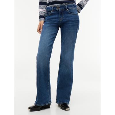 Bootcut-Jeans TOMMY JEANS "SIA LOW RISE BOOTCUT BJ0155", Damen, Gr. 31, Länge 30, blau (denim schwarz), Denim/Jeans, Obermaterial: 99% Baumwolle, 1% Elasthan, Abriebeffekte, bootcut fit lang, Jeans, Baumwollmischung