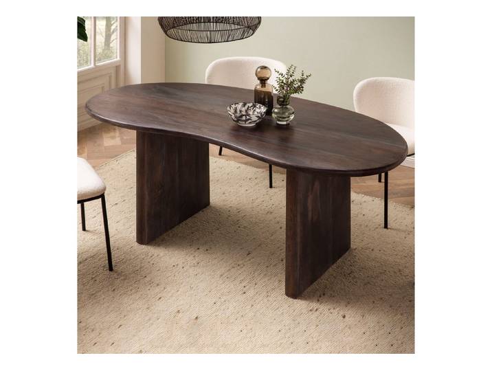 FINEBUY Esstisch FB66342 180cm Massivholz Braun Esszimmertisch Nierenform organisch (180x90x75 cm, Akazie Massivholz Nierenform)