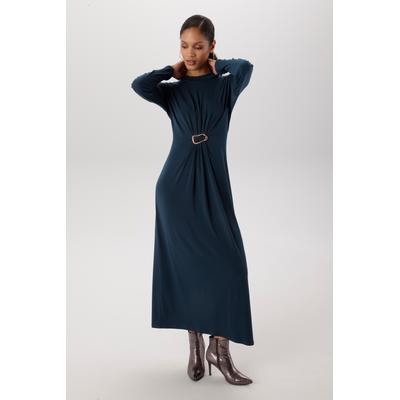 Maxikleid ANISTON SELECTED, Damen, Gr. 36, N-Gr, Langarm, Jersey, blau (marine), Jersey, Obermaterial: 95% Polyester, 5% Elasthan, unifarben, figurumspielend knöchelfrei, Kleider Maxikleid, schmeichelnde Raffung mit dekorativer Brosche - NEUE...