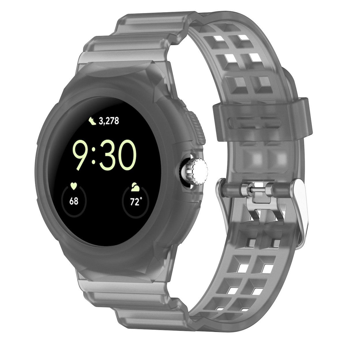 Wigento Siliconen horlogeband voor Google Pixel Watch 1 + 2 met geïntegreerde behuizing, Transparant Zwart