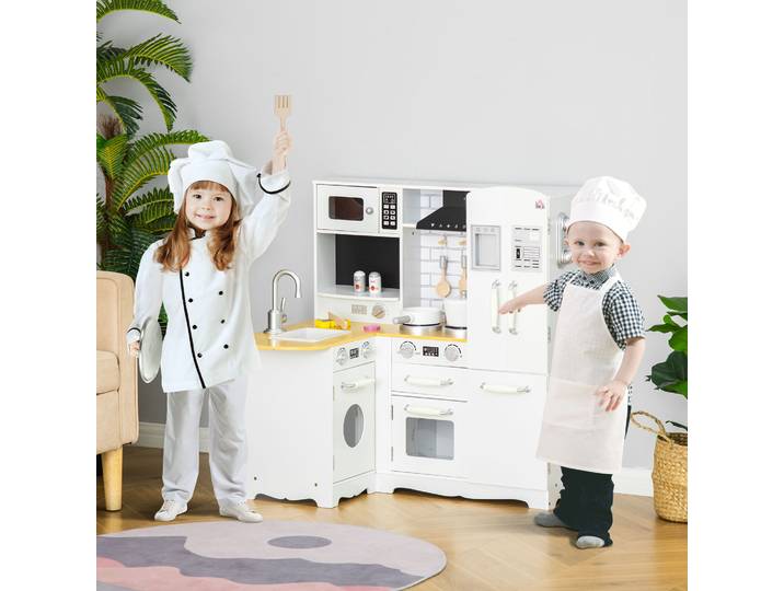 HOMCOM Cuisine Enfant Blanche avec Accessoires et Rangements