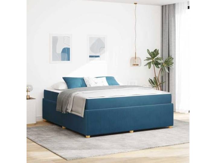 Stabiler Holzwerkstoffrahmen Modernes Design 180 x 200 cm Blau Bettrahmen mit Matratze Blau 180x200 cm Stoff Holz Lattenrost Taschenfederkern Härtegrad Mittel Schlafzimmer Möbel Set