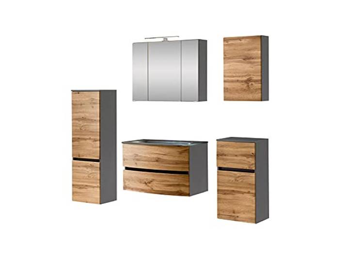 Kornel Badezimmer-Set, 12-5-teilig, mit Waschbecken in Grau, Graphit/Eiche
