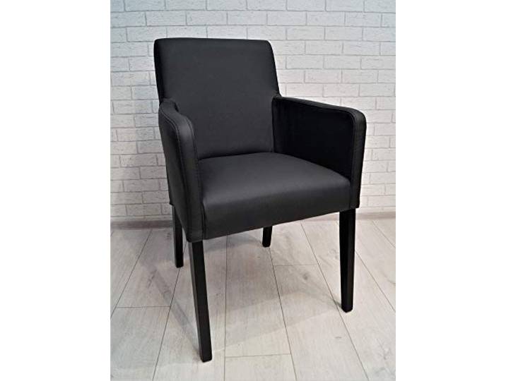 Quattro Meble Schwarz Echtleder Esszimmerstühle Massivholz Stühle David Arm Lederstühle Sessel mit Armlehnen Echt Leder Hermes Nero Esszimmer Stuhl