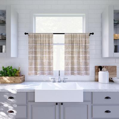 Clean Window Twill Stripe Anti-Dust Linen Blend Sheer Cafe Curtain Pair