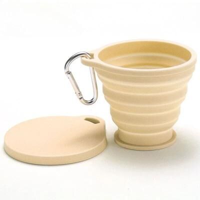 Inspire Select 6.09oz Collapsible Silicone Cup With Lid Foldable Travel Cup For Camping, Hiking & Everyday Use yellow