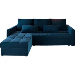 ECKSOFA KOS PIK Blau Plüsch-Stoff mit Schlaffunktion