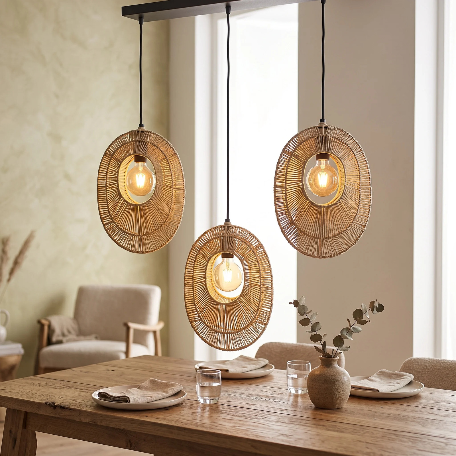By Boo Hanglamp Ovo cluster rechthoek beige rattan en hout