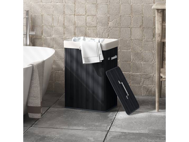 HOMCOM Panier à Linge Pliable 72L Bambou Noir avec Couvercle