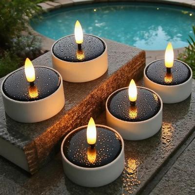 Uplift Picks Solar Tea Light Candles For Warm Outdoor Garden Party Ambience Decor 12 Pcs