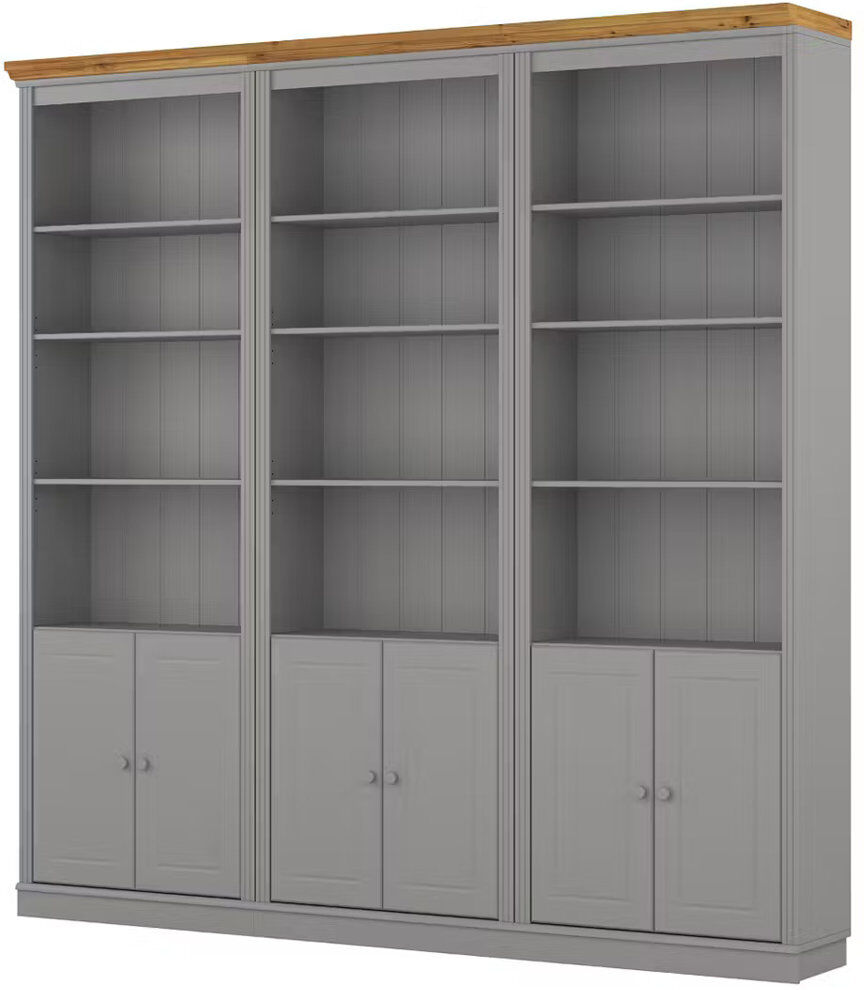 Rosalind Wheeler Delyliah 223 cm H x 222 cm W Library Bookcase Grey/Honey 223cm H X 222cm W X 37cm D