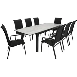 Garnitur FARO 9-teilig, Alu + Glas + Kunstgewebe schwarz