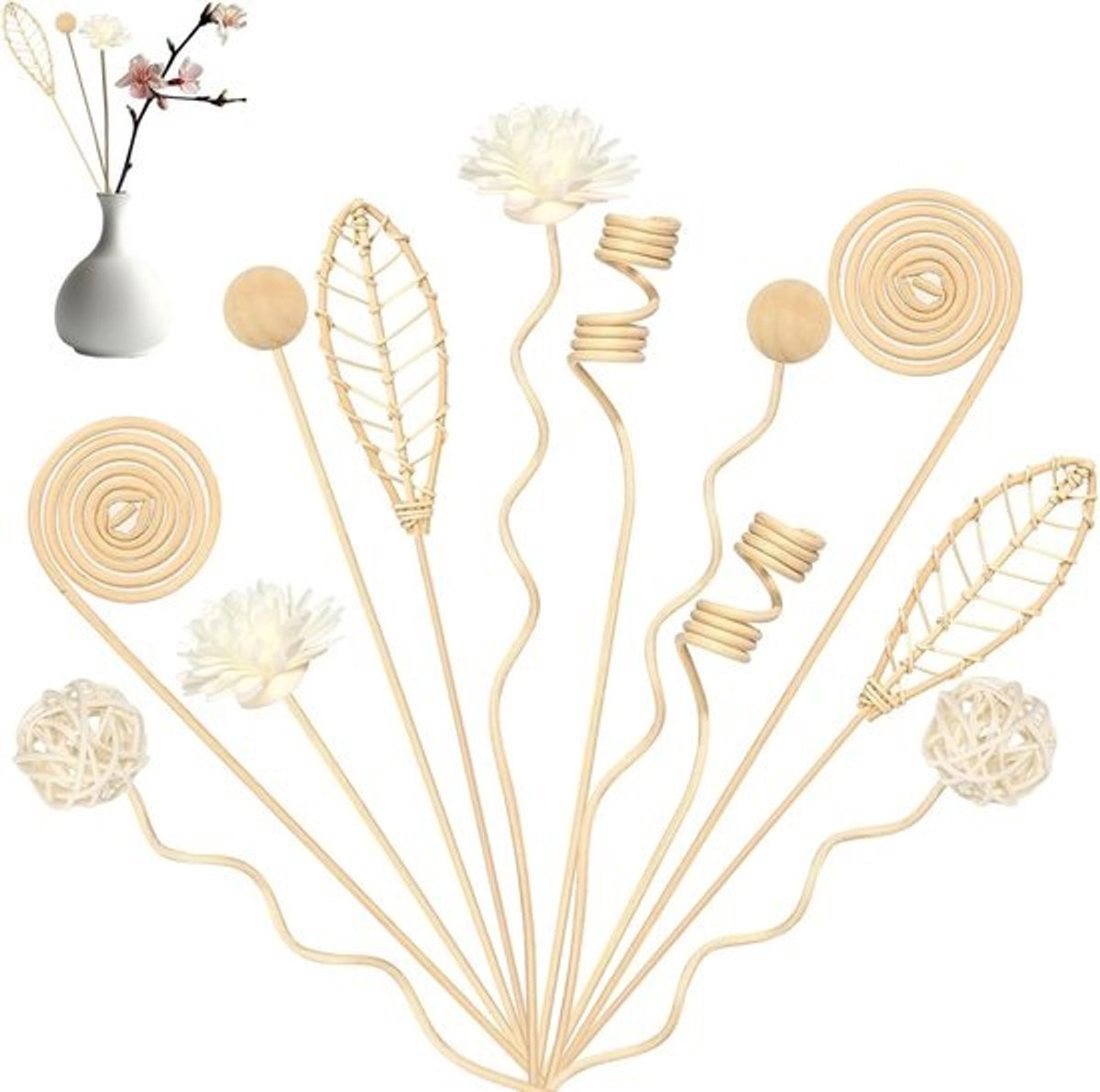 SnelShoppen Rattan Diffuser Sticks 18 stuks - Natuurlijke Geurstokjes voor Huiskamer en Kantoor