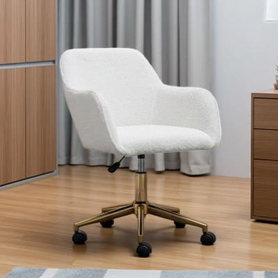 VIVIADORE Modern Teddy Fabric Swivel Desk Chair with Adjustable Height, 360° Rolling Home Office Chair with Gold Metal Base & Wheels