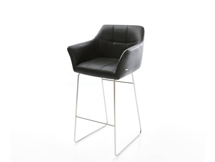 Chaise de bar Yulo Flex cuir véritable noir cadre de patins acier inoxydable
