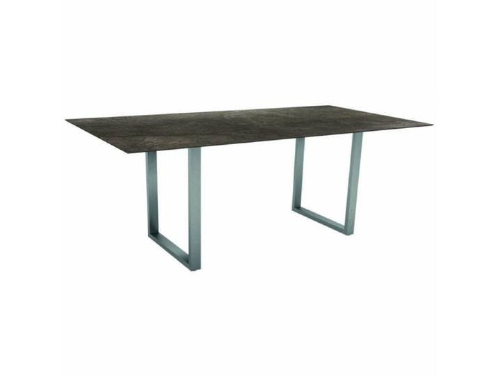 Stern Kufentisch Edelstahl/HPL - HPL Dark Marble - 200 × 100 Geradlinig &amp; pur, Industrial Tischbein mit Höhenausgleich