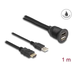 DeLOCK Kabel HDMI-A Stecker und USB 2.0 Typ-A Stecker zu HDMI-A Buchse und USB 2.0 Typ-A Buchse zum Einbau wasserfest 1 m