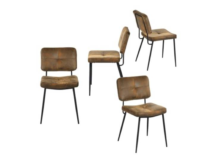 MEUBLE Cosy Esszimmerstühle 4er Set Küchenstühle Vintage Wohnzimmerstuhl Polsterstuhl mit Rückenlehne Sitzfläche aus Wildleder Metallbeine, Retro, Braun