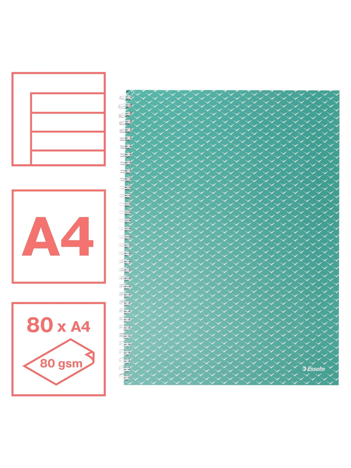 Esselte Colour'Breeze A4 Collegeblock liniert, Spiralbindung Grün