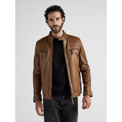 Bikerjacke JCC "EL101", Herren, Gr. 50, braun (camel), Obermaterial: 100% Lammleder. Futter: 100% Polyester, mit Knopf, Jacken