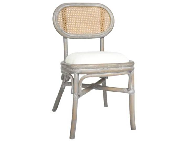 KGHERMDF Esszimmerstuhl Rattan Leinen Grau 2 Stück Natürliches Rattan, Ergonomisches Design, Weiche Kissen, Belastbar bis 110 kg