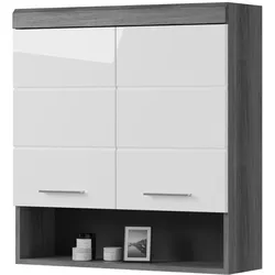 HÄNGESCHRANK weiß Hochglanz, grau 74 cm, Badschrank 2-türig