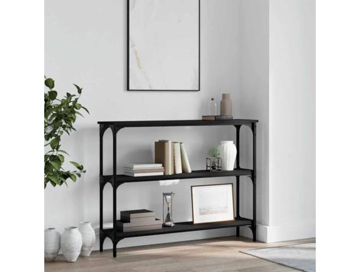 Konsolentisch Schwarz 100x22,5x75 cm Holzwerkstoff mit Metallrahmen Mit Wandhalterung zur Kippsicherung, pflegeleichte Oberfläche, vielseitig nutzbar, modernes Industriedesign
