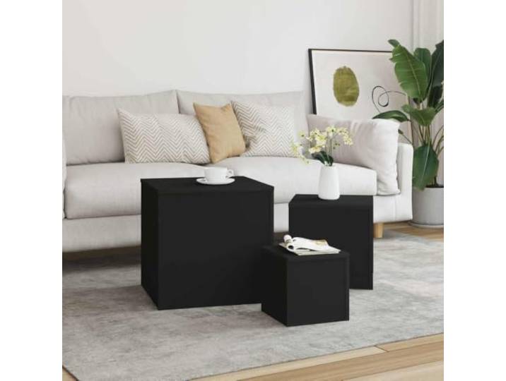 Beistelltische Set of 3 Schwarz Holzwerkstoff, Sofatisch Nachttisch Stapelbar, pflegeleicht, verschiedene Größen, Wohnzimmer, Schlafzimmer, stabil
