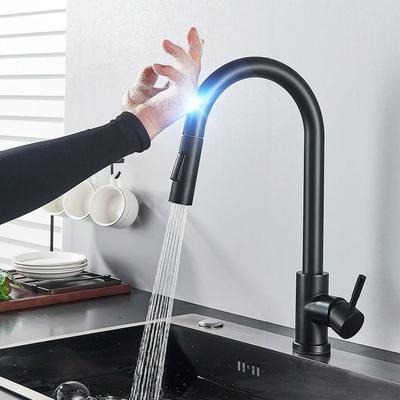 KitchenNation Touch Sensor Black Kitchen Mixer Tap, Pull Out Sprayer Faucet With Sensitive Touch Control black