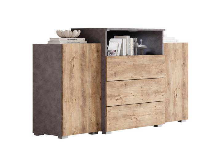 P & B Sideboard, Anthrazit, Kastanieneiche, Kunststoff, 2 Fächer, 3 Schublade(n) Schubladen, kaltweiß, 150x80.7x39 cm, Fsc, stehend, Wohnzimmer, Kommoden & Sideboards, Sideboards