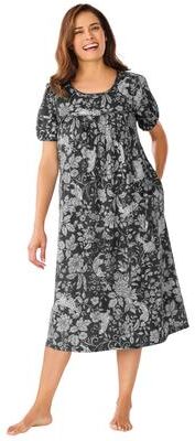 Plus Size Women's Short Print Shirred Lounger by Only Necessities in Dark Navy Butterfly (Size 1X)