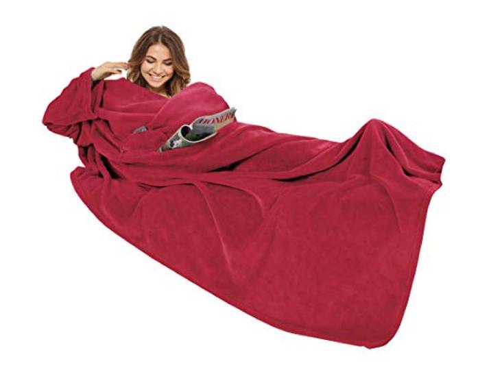 Gözze - Premium Kuscheldecke mit Ärmeln und Brusttasche, 150 x 240 cm - Rot