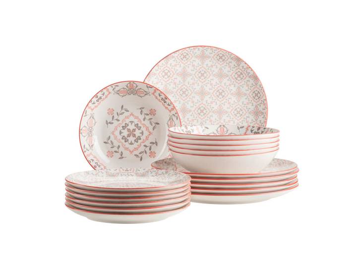 Mäser Tafelservice Granada, Grau, Rosa, Rot, Weiß, Keramik, 18-teilig, Essen & Trinken, Geschirr, Geschirr-Sets, Tafelservice