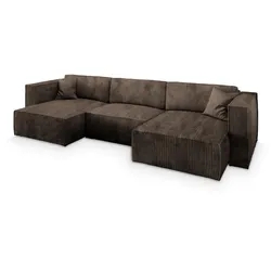 WOHNLANDSCHAFT SARMO P Braun Kordstoff mit Schlaffunktion