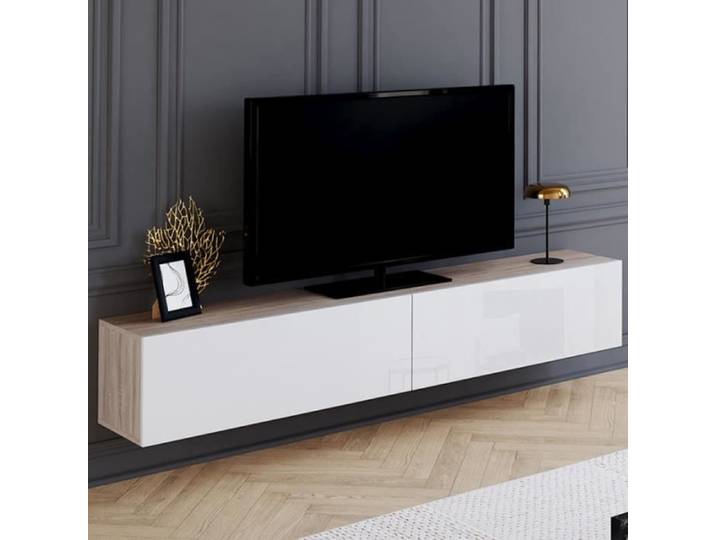 ID MARKET meuble tv ELIO 2 portes 180 cm multicolore suspendu